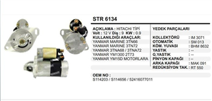 Marş Motoru 12V 9DİŞ Yanmar Marine 3TN62 3TNA68 STR6134 | REMARK STR6134