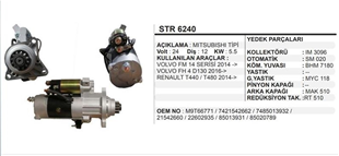 Marş Motoru 24V 12DİŞ Volvo Fm 14 Serisi 2014- FH4 D130 2016- Renault T440 T480 2014- | REMARK STR6240