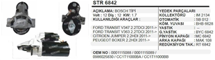 Marş Motoru 12V 12DİŞ Ford Transit V347 Jumper Dişli Altta | REMARK STR6842