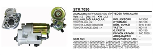 Marş Motoru 12V 10DİŞ Toyota Hilux Land Cruıser Hiace (Toyota Marin Motoru) | REMARK STR7030