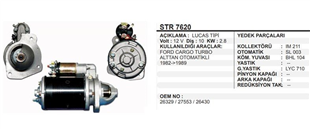 Marş Motoru 12V 10DİŞ Ford Cargo Turbo ( Otomatik Alt TA Gelince Oluyor 63296838 STR4672 ) | REMARK STR7620
