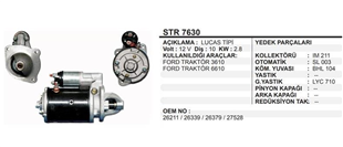 Marş Motoru 12V 10DİŞ Ford Traktör 3000 Excavatör Newholland Hy Mac Excavatör New Holland Ford 3600 3000 3610 MF135 Jcb 805 E | REMARK STR7630