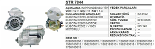 Marş Motoru 12V 11DİŞ Kubato Samsung 1,4KW Jeneratör Kubota Kubata | REMARK STR7844