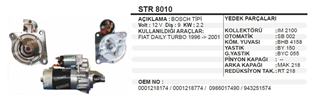 Marş Motoru 12V 9DİŞ İveco Daily STR8010 0001218174 1986S00738 | REMARK STR8010