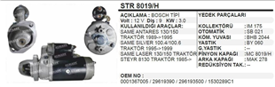 Marş Motoru 12V 9DİŞ Same Herkules Steyr Lamborghını Steyr Same Traktör | REMARK STR8019H