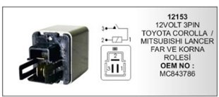 Röle 12v Toyota Mıtsubıshı Toyota Corolla 3pin | Vertex Vr12153