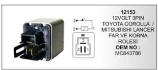 Röle 12v Toyota Mıtsubıshı Toyota Corolla 3pin | Vertex Vr12153