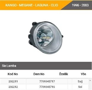 Sis Lambası Sağ Megan Clio Laguna Scenıc Kango Sağ 202211 | Ayfar 202211