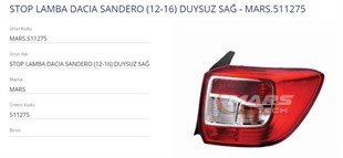 Stop Lambası Sağ Duysuz Sandero 12-16 | Mars 511275
