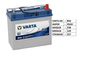 Akü, 12V 45AH Varta Akü Dar Japon (Blue Dynamic) Kalın Kutupbaş | VRTB 32