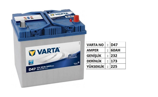 Akü, 12V 60AH Varta Tırnaksız Akü Yüksek Japon (Blue Dynamic) | VRTD 47