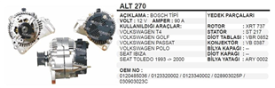 Alternatör 12v 90ah Vw Transporter Golf Passat Polo Seat İbiza Toledo Alt270 | Wınwın Alt270