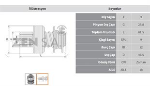 Marş Dişlisi 9diş R12 Fransız Tip  Zen0244 | Zen 0244