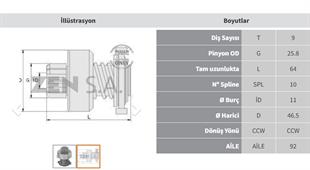 Marş Dişlisi 9diş Mercedes Ym-vw Ters F. Zen0406 | Zen 0406