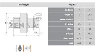 Marş Dişlisi 8diş Honda Nissan Uzun Ters Dönüş Zen0519 | Zen 0519