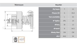 Marş Dişlisi 11diş Mercedes Ym. Khd Deutz (gövde Çap 54mm) Zen0929 Deutz Kdh Atlas Kompresor Zen.0929 Fm.53628 218 Sr | Zen 0929