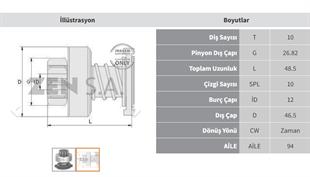 Marş Dişlisi 10diş Ford Fiesta Bosch Tip Ford Fıesta Fusıon Focus 1.4i-1.6i 107sr. Zen0938 Boy.49.00 Çap.47.50 Kanal Zen0938 | Zen 0938