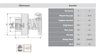 Marş Dişlisi 9diş Lombardini Avensis Toyota Aurıs / Corolla 2.0d D-4d/lombardını Zen.1155 Boy.49 Knl.10 D.k.33.8 Zen1155 | Zen 1155