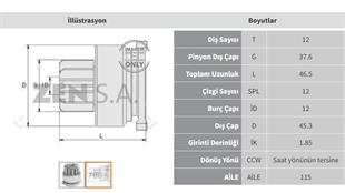 Marş Dişlisi 12diş V184 Ters Zen1539 (iç Dişli) (ccw) | Zen 1539