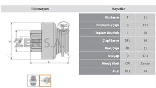 Marş Dişlisi 11diş Fıat Doblo Egea 500 Alfa Romeo 2015>> Boy:58 Dıslı Cap:33.5 | Zen 2033