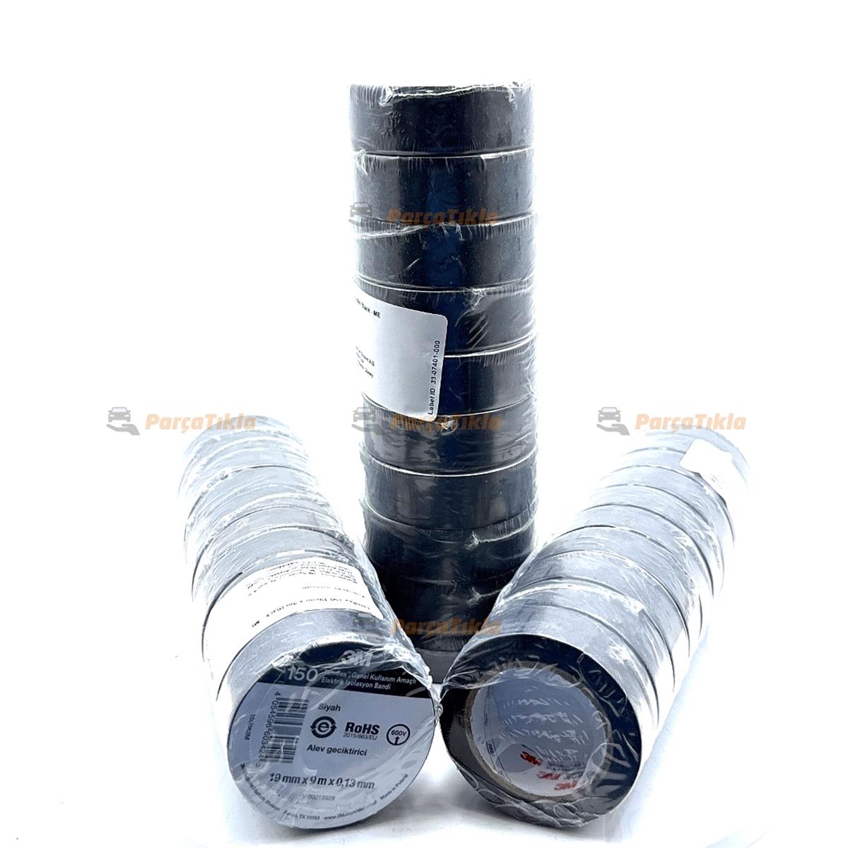 3m İzolebant 19mm Siyah (polonya) ( 10 Adet ) Temflex 150 (19mm*9m) Siyah Pvc İzole Elektrik Bandı 3m 3m7100184776 7100184776 | 3m 7100184776-10