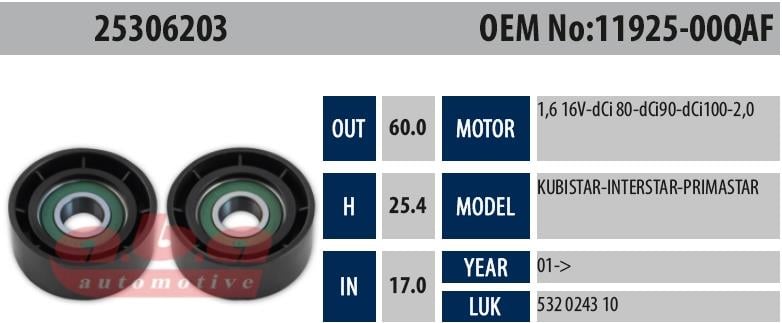 Gergi Rulmanı Aba 25306203 Clio Renault 17x60x25 | Aba 25306203