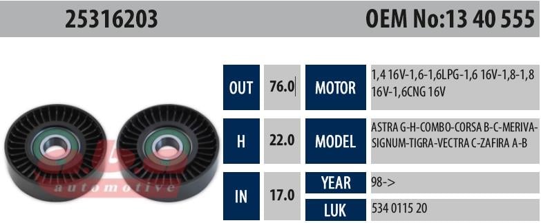 Gergi Rulmanı Aba 25316203 Opel 17x76x22 | Aba 25316203