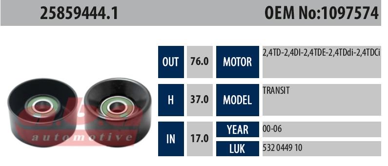 Gergi Rulmanı Aba Ford Transit 2.4 V184 01-06 V347 06-14 | Aba 25859444