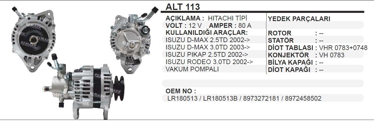 Alternatör 12v 80ah Isuzu Dmax Pikap Rodeo Hıtachı Alt113 | Aes Alt113oem