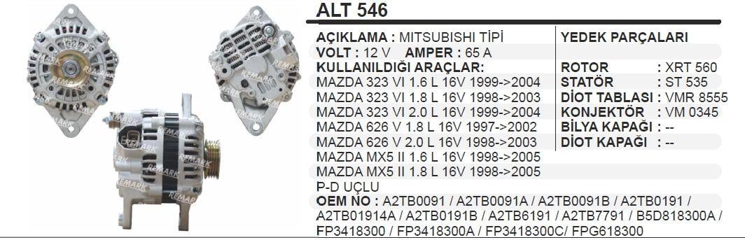Alternatör 12v 65ah Mazda 323 626 Mx5 Alt546 | Aes Alt546oem