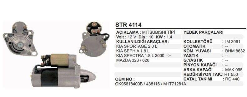 Marş Motoru 12v 10diş Mazda 323 626 Kia Sportage Sephıa Spectra | Aes Str4114