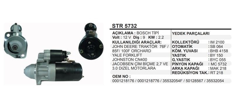 Marş Motoru 12v 9diş Johndeere Traktör Forklift Jacobsen Yale Forklift Johnston Jacobsen Çim Biçme 2.7 Ve 3.0 Dizel Motorlara | Aes Str5732