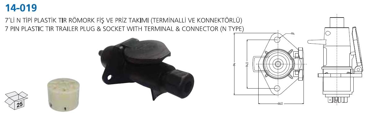 Tır Römork Fişi 7li Plasti (dişi+erkek)-aksa14-019 | Aksa 14019