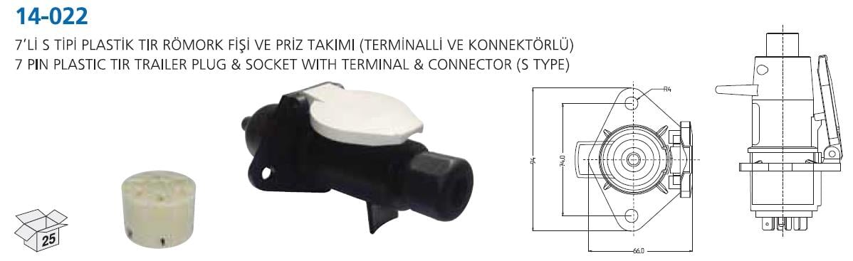 Tır Römork Fişi 7li Plasti (erkek+dişi) Aksa14-022 | Aksa 14022