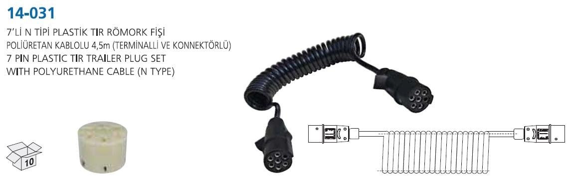 Tır Römork Fişi 7li Plastik (kablolu) Aksa-14-031 | Aksa 14031