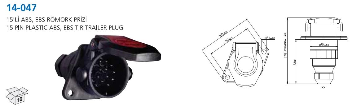 Tır Römork Fişi 15li Abs-ebs (erkek) Aksa14-047 | Aksa 14047