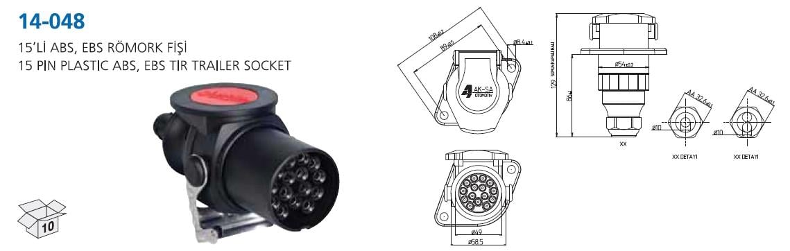 Tır Römork Fişi 15li Abs-ebs (dişi) Aksa14-048 | Aksa 14048