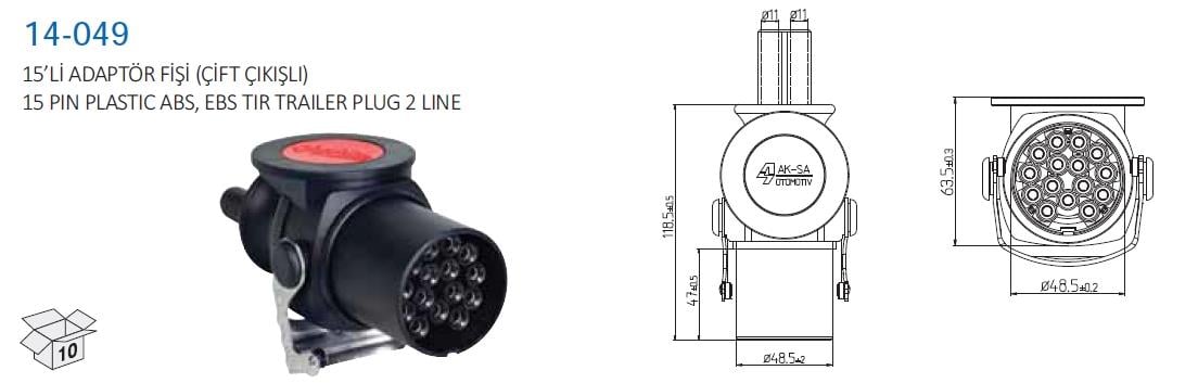 Tır Römork Fişi 15li Abs-ebs (dişi) Aksa14-049 Aksa-14049 Naya-e052 | Aksa 14049