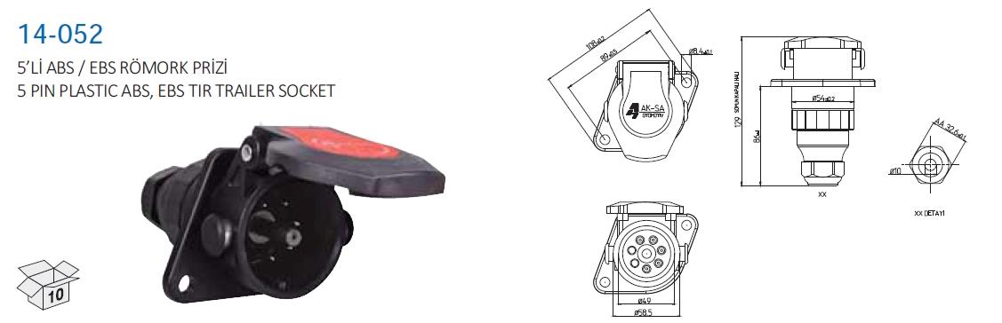 Tır Römork Fişi 5li Abs-ebs (erkek) Aksa14-052 | Aksa 14052