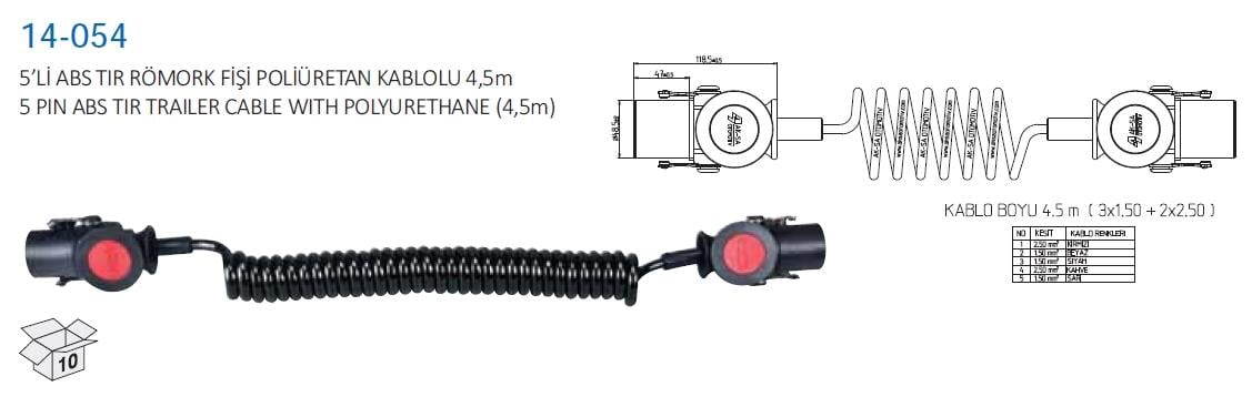 Tır Römork Fişi 5li Abs-ebs (kablolu) Aksa14-054 | Aksa 14054