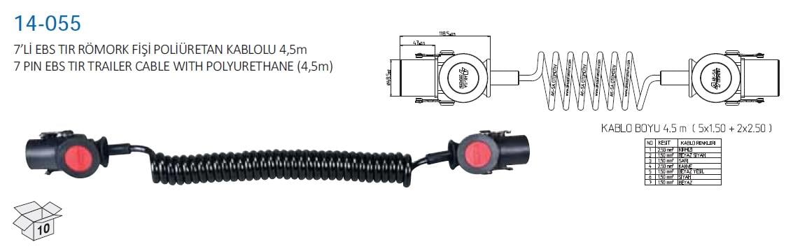 Tır Römork Fişi 7li Abs-ebs (kablolu) Aksa14-055 | Aksa 14055