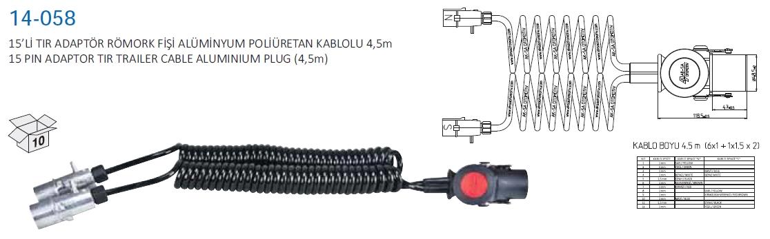 Tır Römork Fişi 15li Abs-ebs (kablolu) Aksa14058 | Aksa 14058