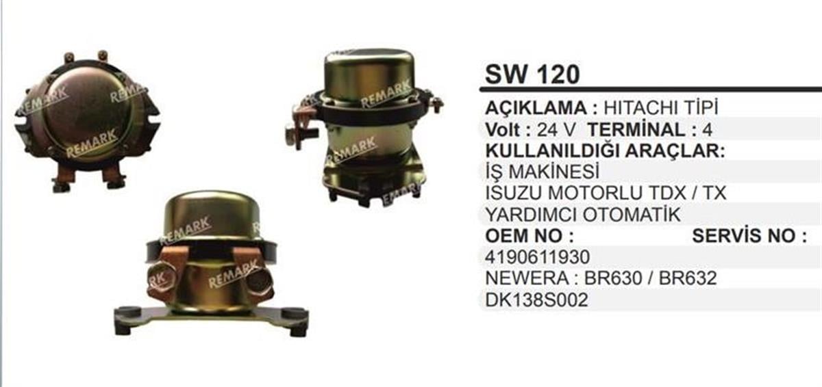 Akü Şalteri 24v 4terminal 24v Akü Şalteri-devre Kesici-ara Otom-24v 4 Termınal Isuzu Sw120 Martek46630 | Remark Sw120