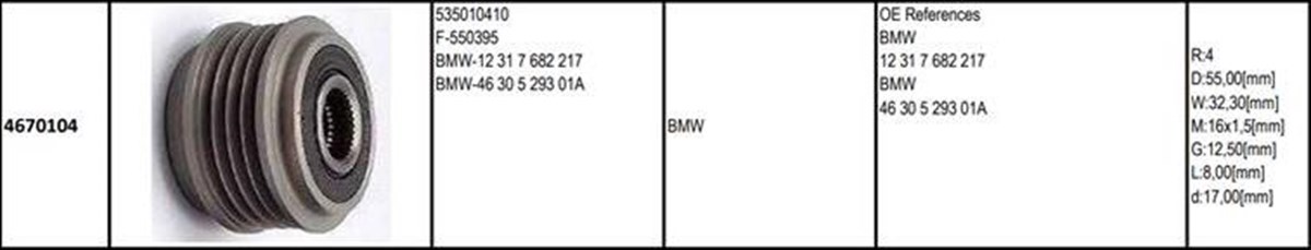 Alt.kasnağı 4kan Bmw 535010410 | Gmp 4670104