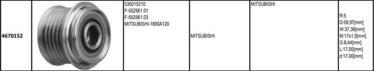 Alt.kasnağı 5kan Mıtsubıshı Hyundai | Gmp 4670152