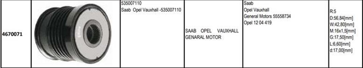 Alt.kasnağı 5kan Opel General Motors | Gmp 4670071