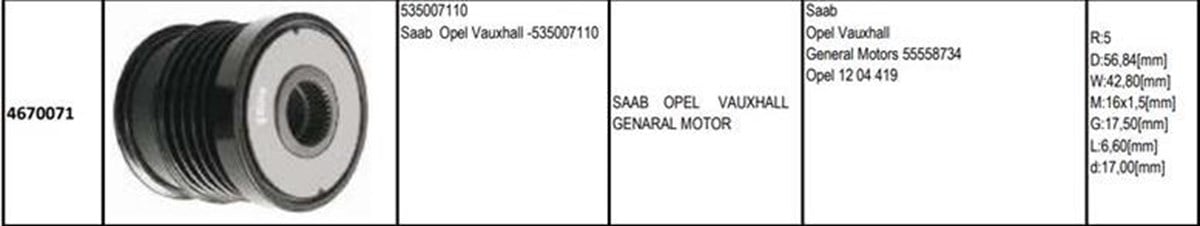 Alt.kasnağı 5kan Opel General Motors | Gmp 4670071
