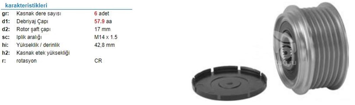 Alt.kasnağı 6kan Auris Yaris Corolla Toyota Corolla Aurıs Yarıs Verso 1.4 D-4d 6 Kanal F-588421 Denso | Ith Ksn24010