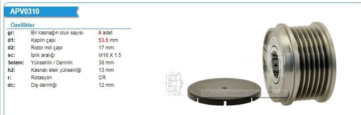Alt.kasnağı 6kan (bmw 1-2-3-4-5 D X3×5/opel Astra J-corsa D-ınsıgnıa | Ith Ksn20310