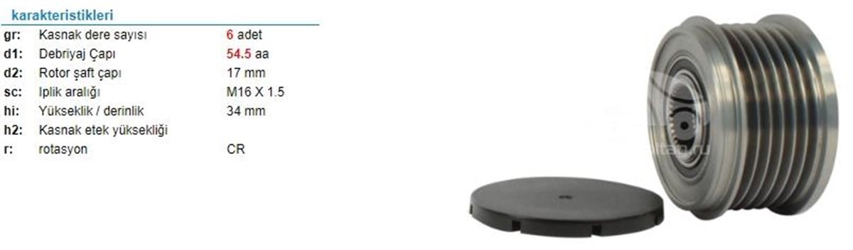 Alt.kasnağı 6kan Cıtroen Ford Peugeot Volvo | Ith Ksn05910